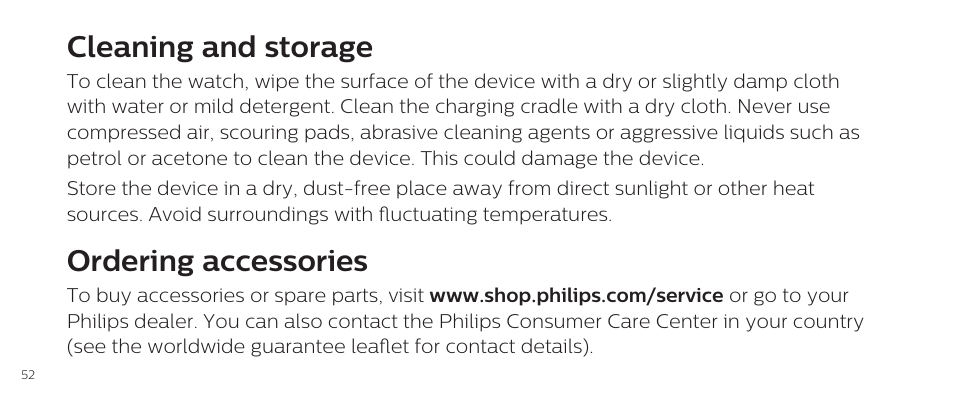 Cleaning and storage, Ordering accessories | Philips DL8790/10 User Manual | Page 52 / 92