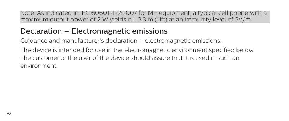 Declaration – electromagnetic emissions | Philips DL8790/10 User Manual | Page 70 / 92