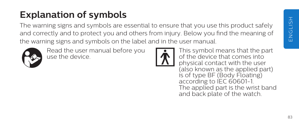 Explanation of symbols | Philips DL8790/10 User Manual | Page 83 / 92