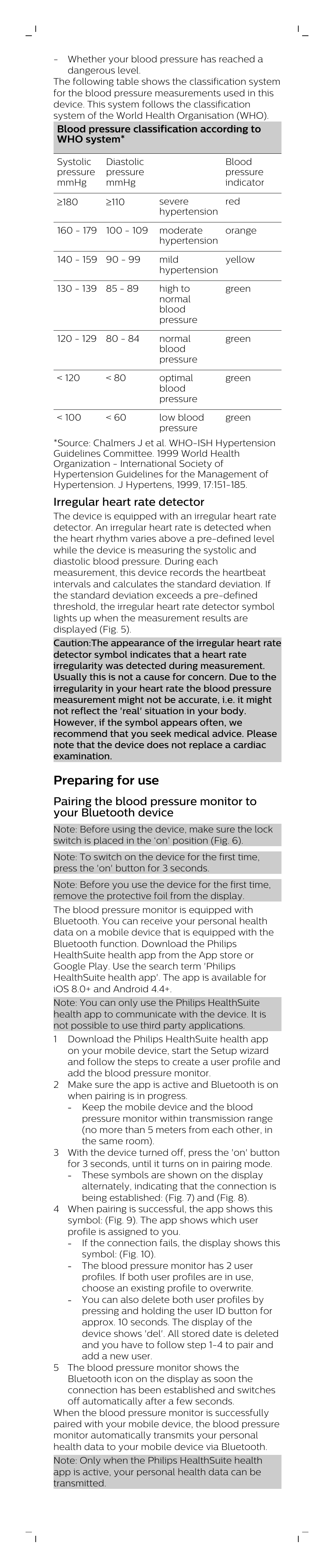 Irregular heart rate detector, Preparing for use | Philips DL8765/15 User Manual | Page 6 / 12