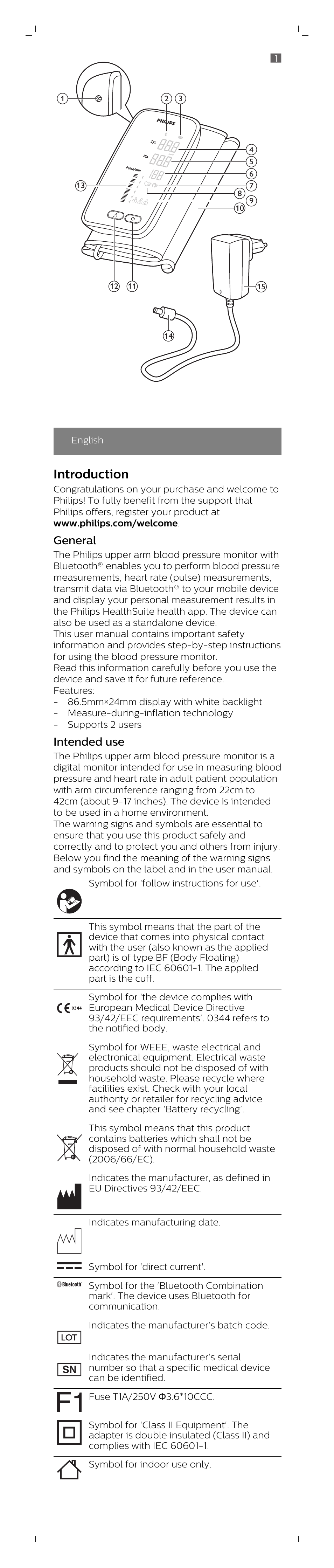 English, Introduction, General | Intended use | Philips DL8760/15 User Manual | Page 2 / 12