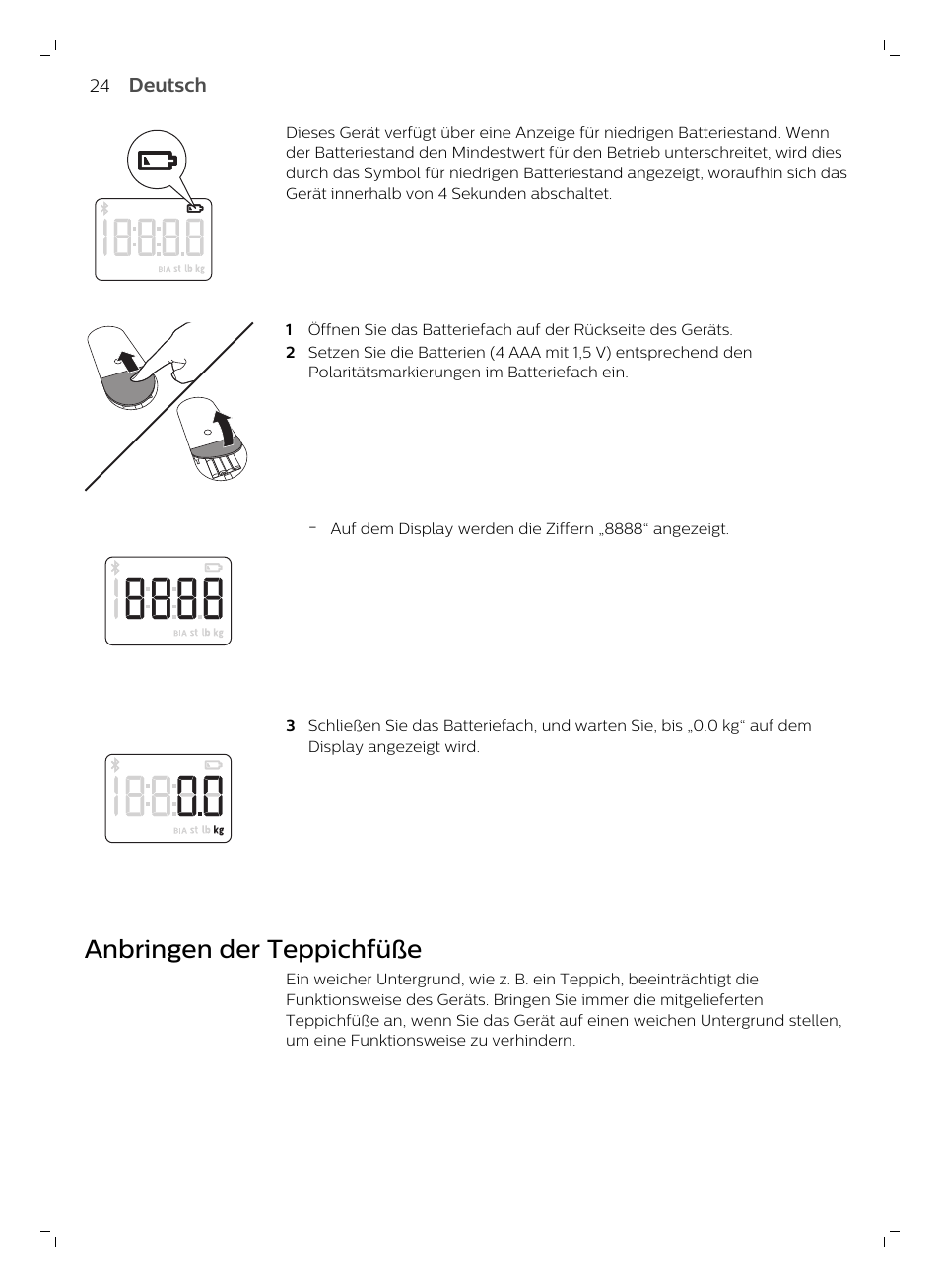 Anbringen der teppichfüße | Philips DL8780/15 User Manual | Page 24 / 82