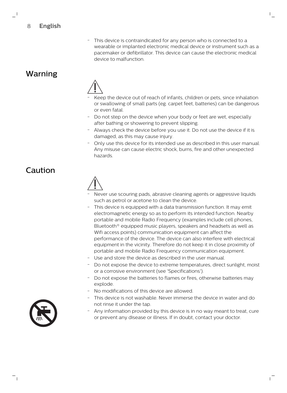 Warning, Caution | Philips DL8780/15 User Manual | Page 8 / 82