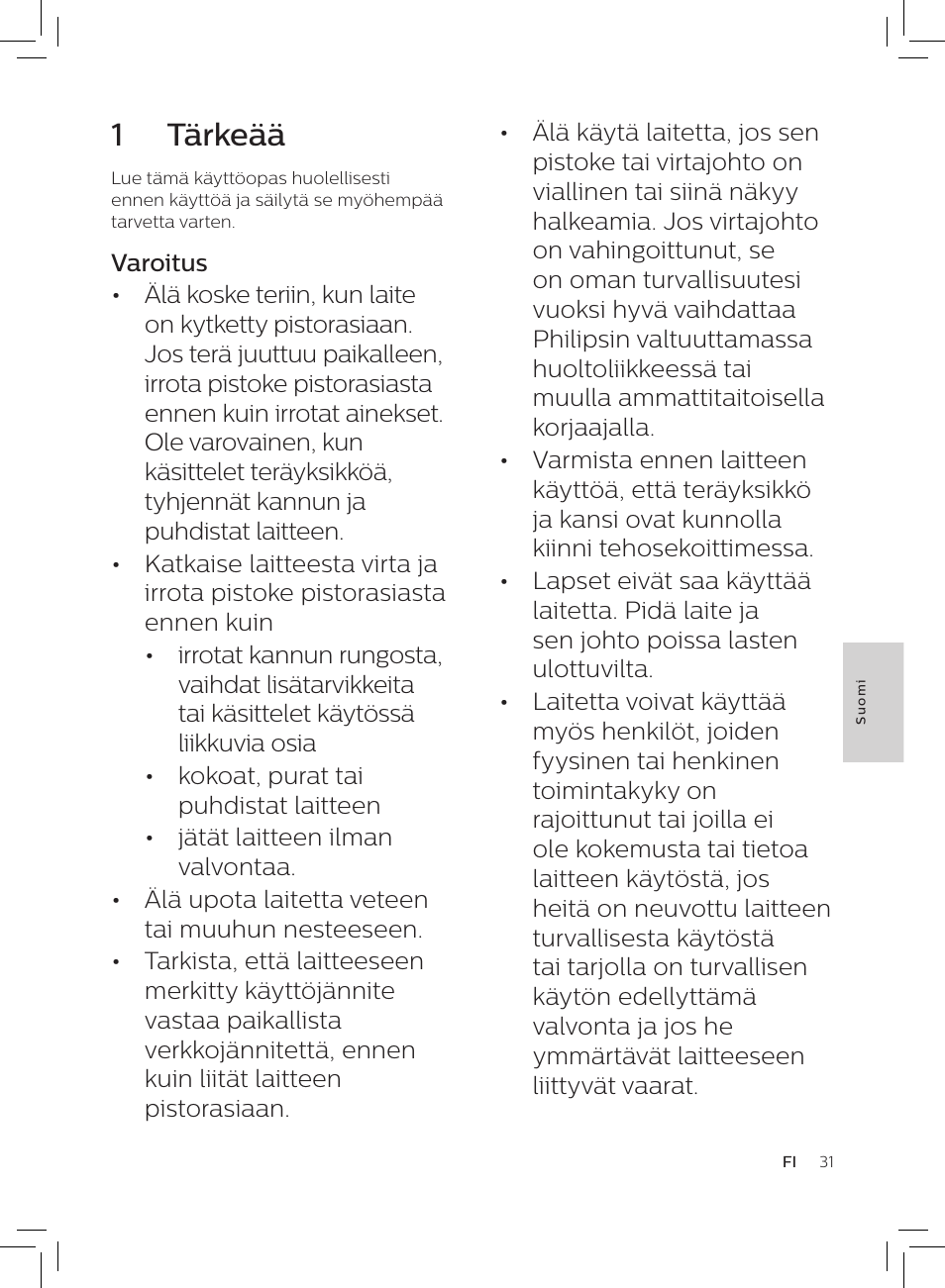 1 tärkeää | Philips HR3652/01 User Manual | Page 27 / 82