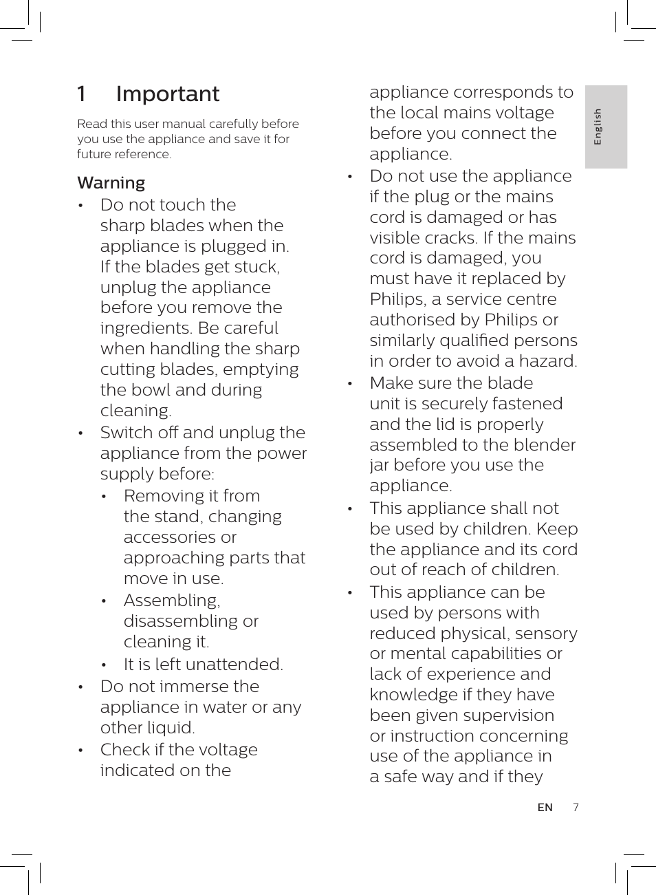 1 important | Philips HR3652/01 User Manual | Page 3 / 82