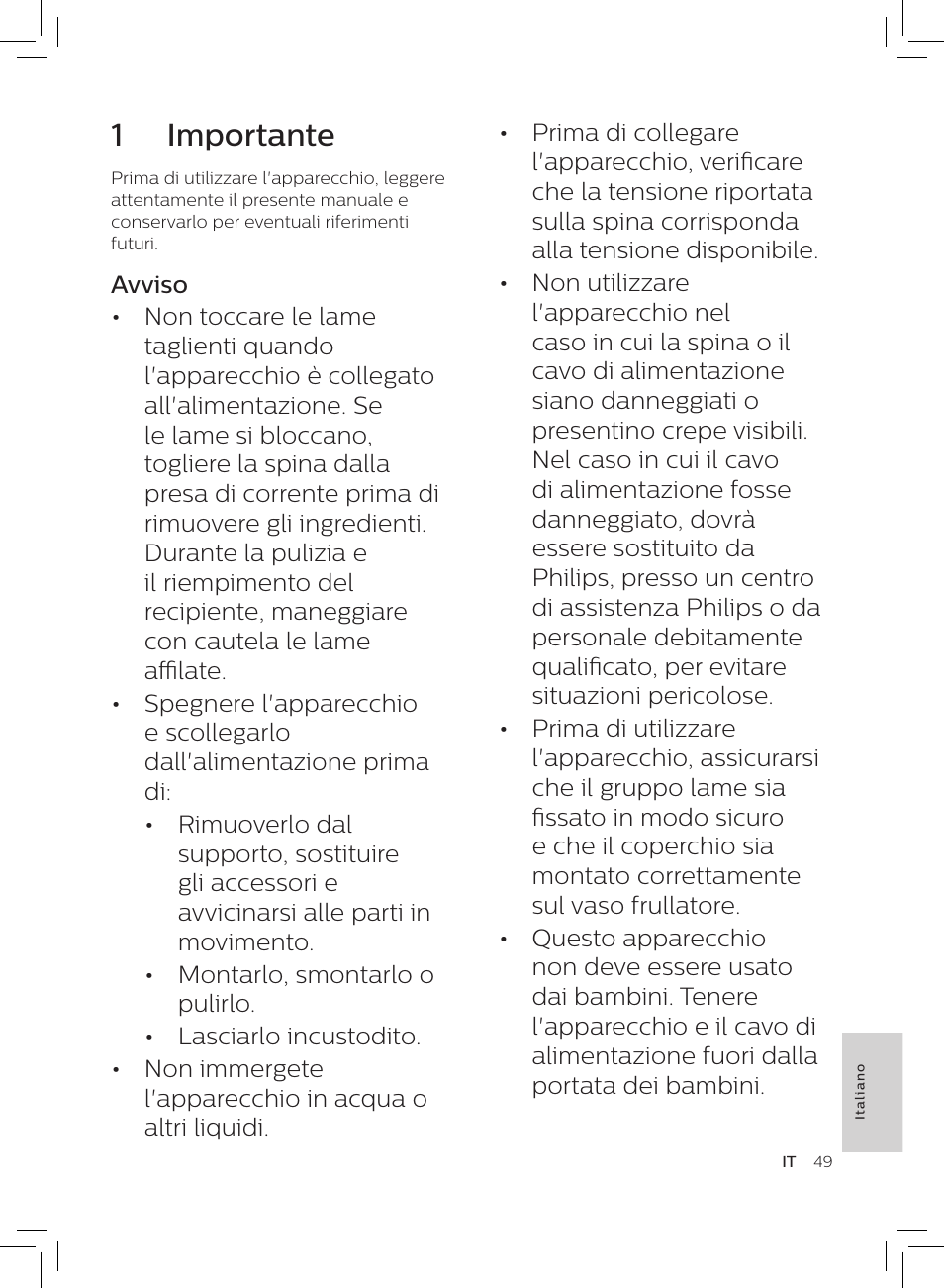 1 importante | Philips HR3652/01 User Manual | Page 45 / 82
