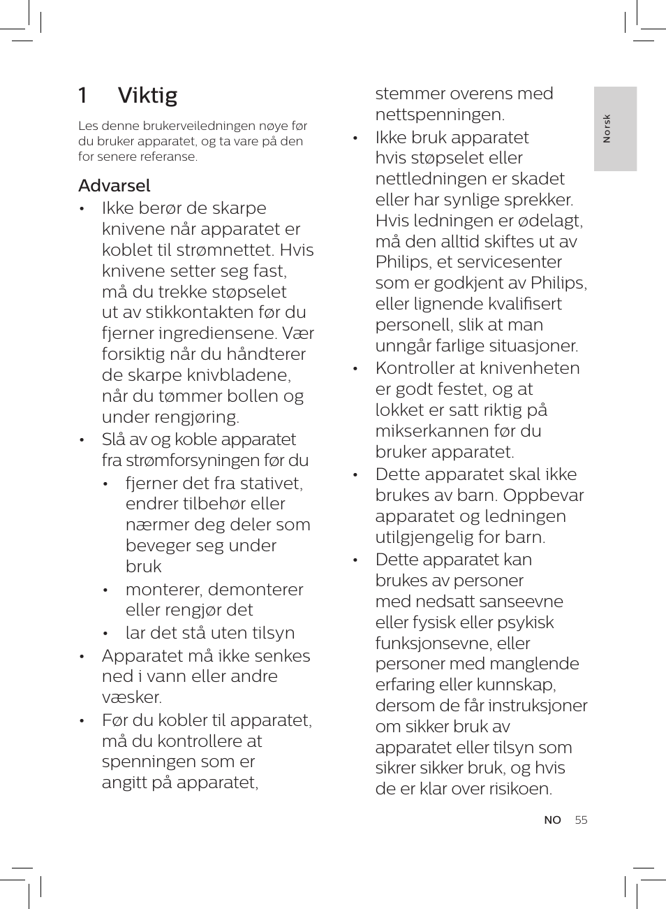 1 viktig | Philips HR3652/01 User Manual | Page 51 / 82