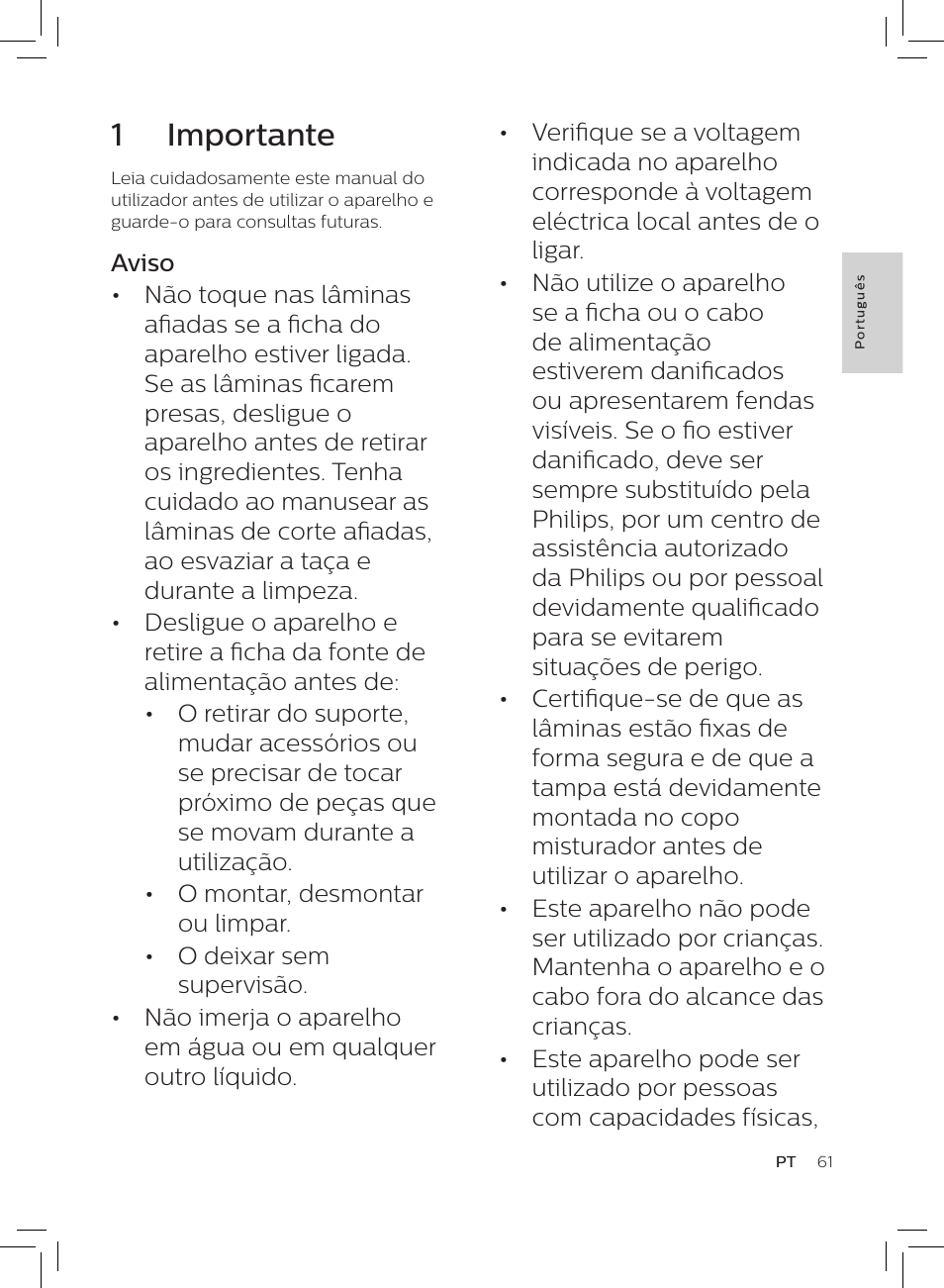1 importante | Philips HR3652/01 User Manual | Page 57 / 82