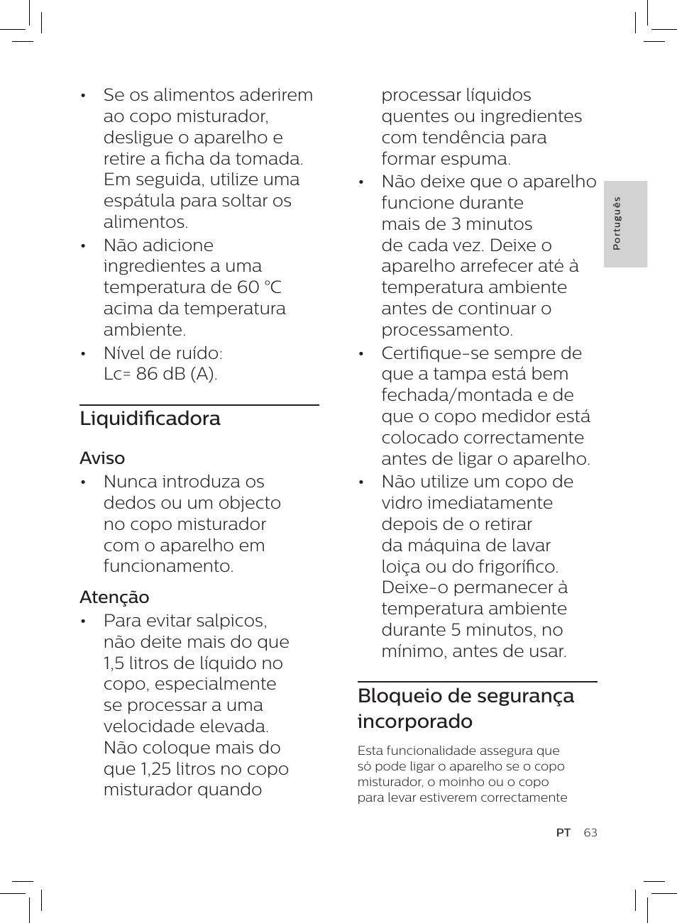 Bloqueio de segurança incorporado, Liquidificadora | Philips HR3652/01 User Manual | Page 59 / 82