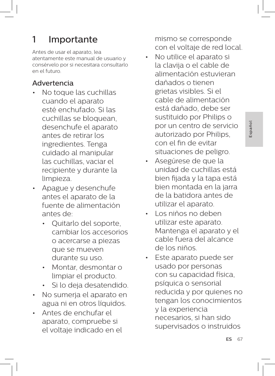 1 importante | Philips HR3652/01 User Manual | Page 63 / 82