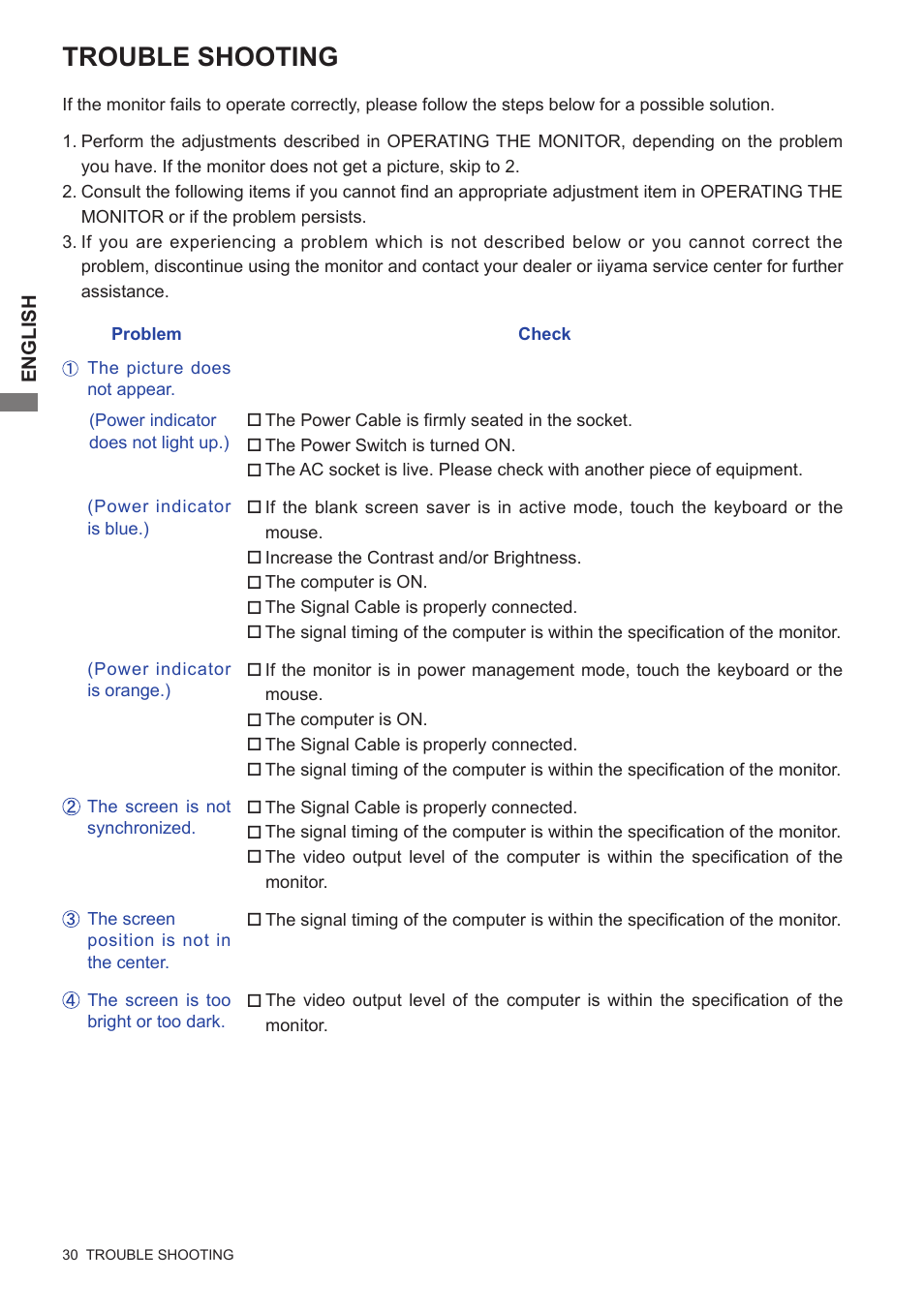 Trouble shooting | Iiyama xub2792hsu User Manual | Page 35 / 40