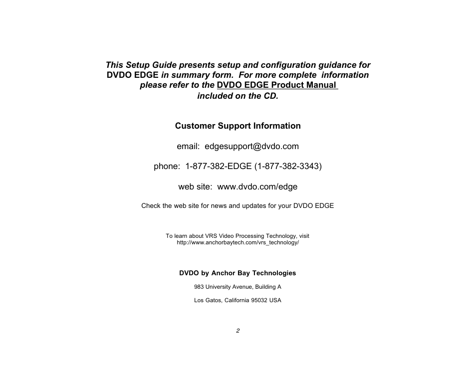 DVDO High Definition Video Processor & Hub Edge User Manual | Page 2 / 27