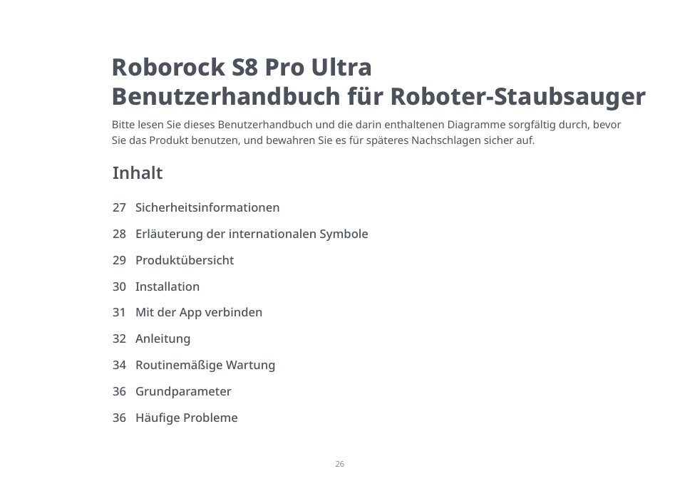 Inhalt | Roborock S8 Pro Ultra CE User Manual | Page 26 / 92