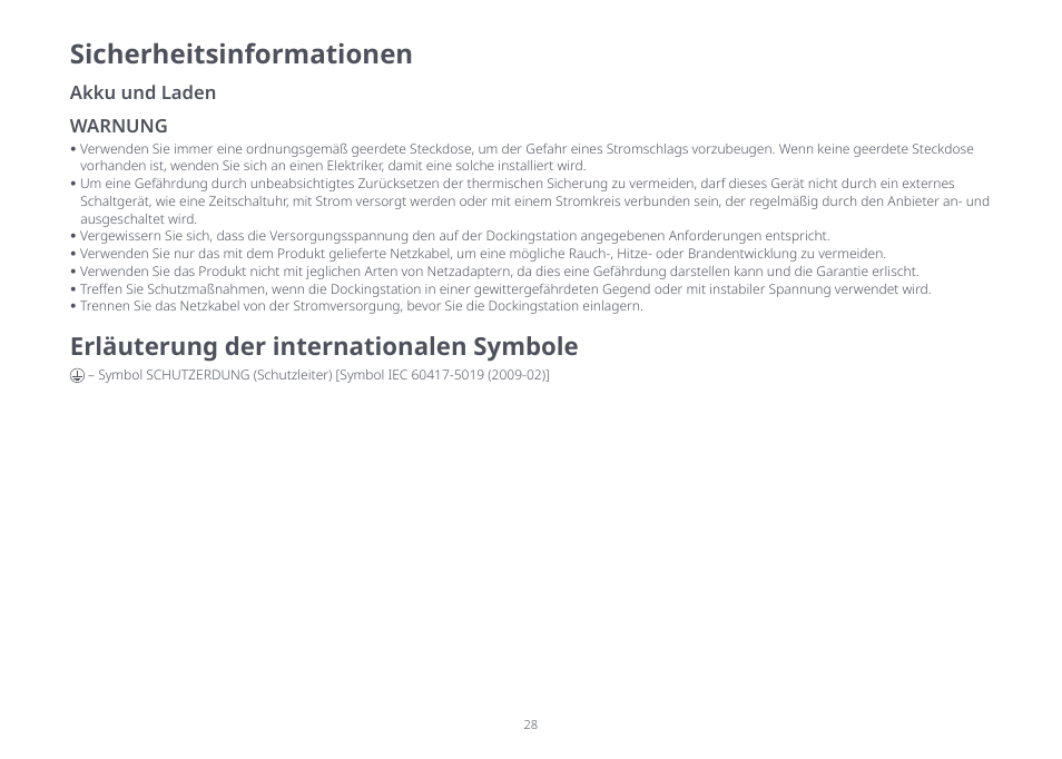 Sicherheitsinformationen, Erläuterung der internationalen symbole, Akku und laden warnung | Roborock S8 Pro Ultra CE User Manual | Page 28 / 92