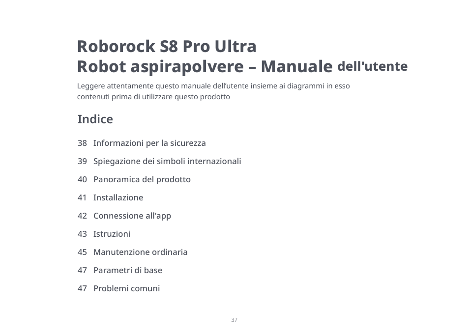 Dell'utente, Indice | Roborock S8 Pro Ultra CE User Manual | Page 37 / 92