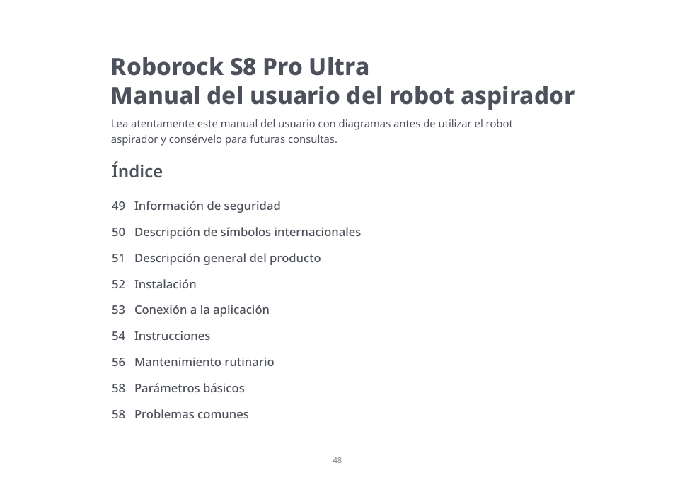 Índice | Roborock S8 Pro Ultra CE User Manual | Page 48 / 92