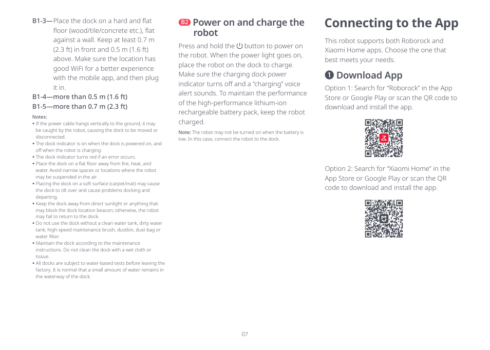 Connecting to the app, Download app, Power on and charge the robot | Roborock S8 Pro Ultra CE User Manual | Page 7 / 92