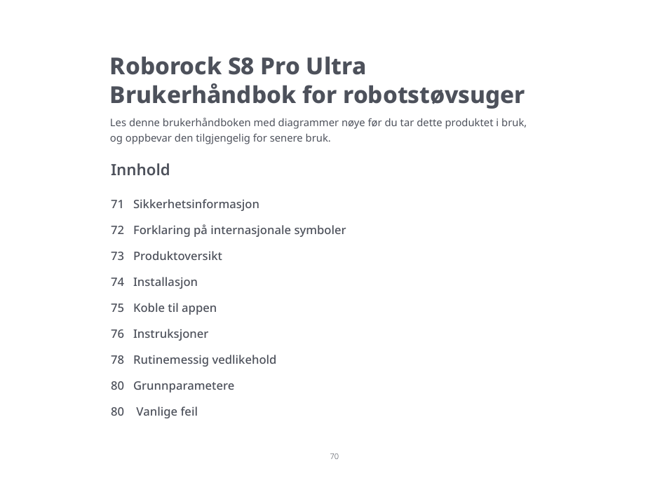 Innhold | Roborock S8 Pro Ultra CE User Manual | Page 70 / 92