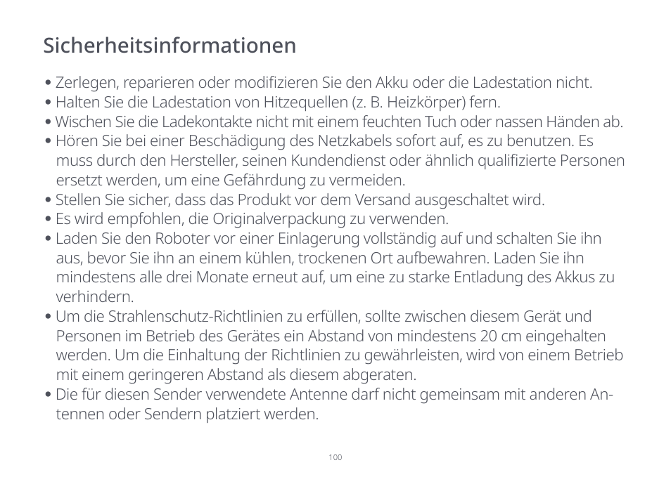 Sicherheitsinformationen | Roborock S7 CE User Manual | Page 100 / 372