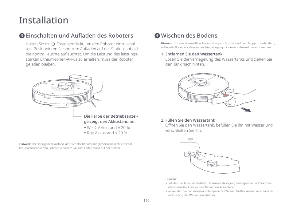 Installation, Wischen des bodens | Roborock S7 CE User Manual | Page 110 / 372