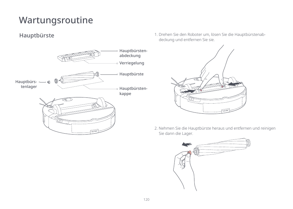 Wartungsroutine, Hauptbürste | Roborock S7 CE User Manual | Page 120 / 372