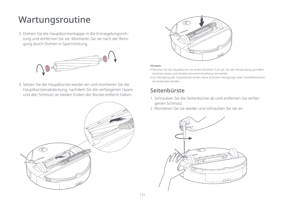 Wartungsroutine, Seitenbürste | Roborock S7 CE User Manual | Page 121 / 372