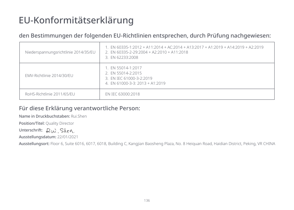 Eu-konformitätserklärung | Roborock S7 CE User Manual | Page 136 / 372