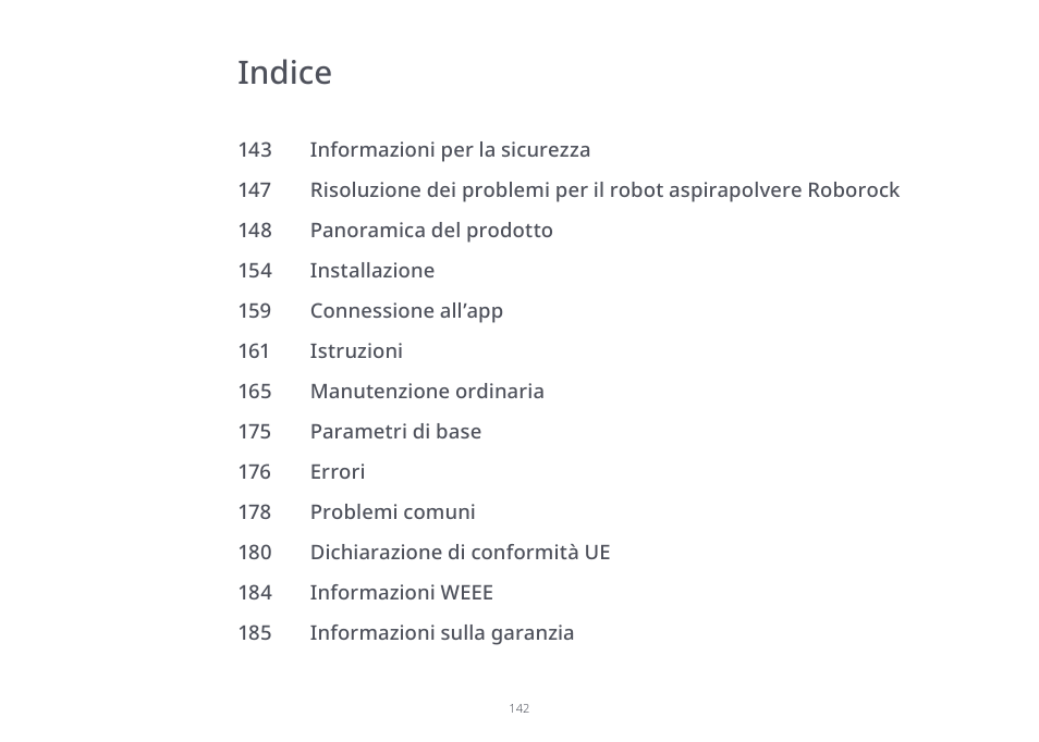 Indice | Roborock S7 CE User Manual | Page 142 / 372