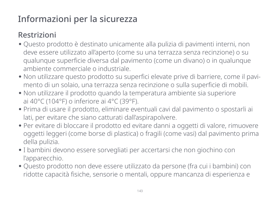Informazioni per la sicurezza | Roborock S7 CE User Manual | Page 143 / 372