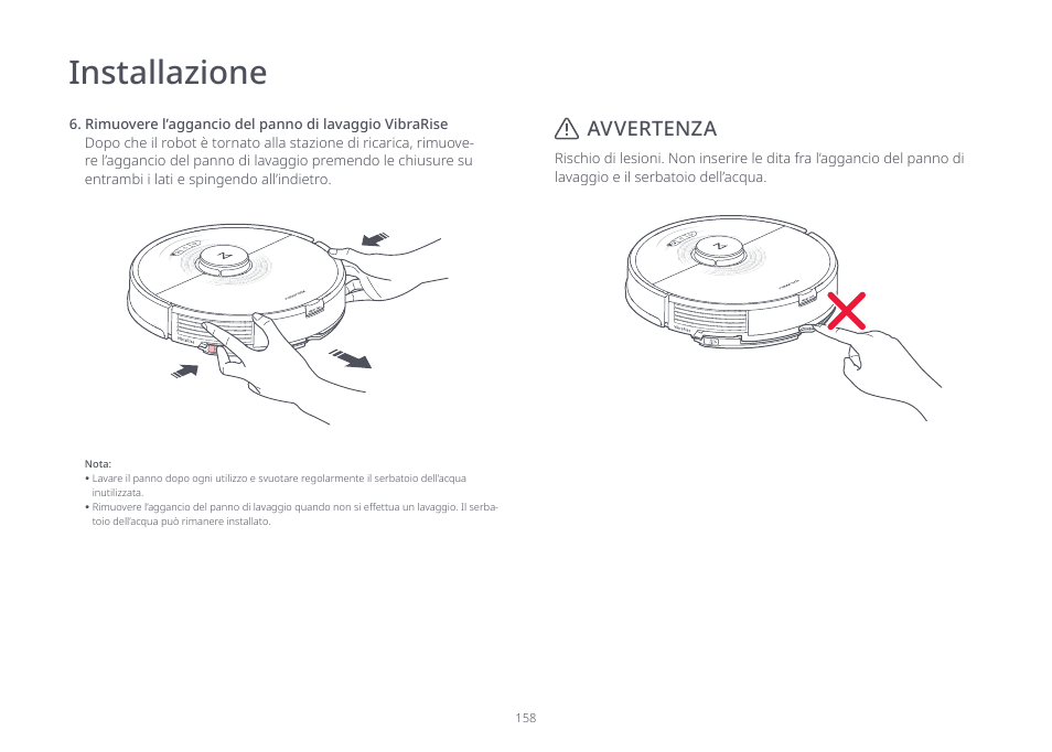 Installazione, Avvertenza | Roborock S7 CE User Manual | Page 158 / 372