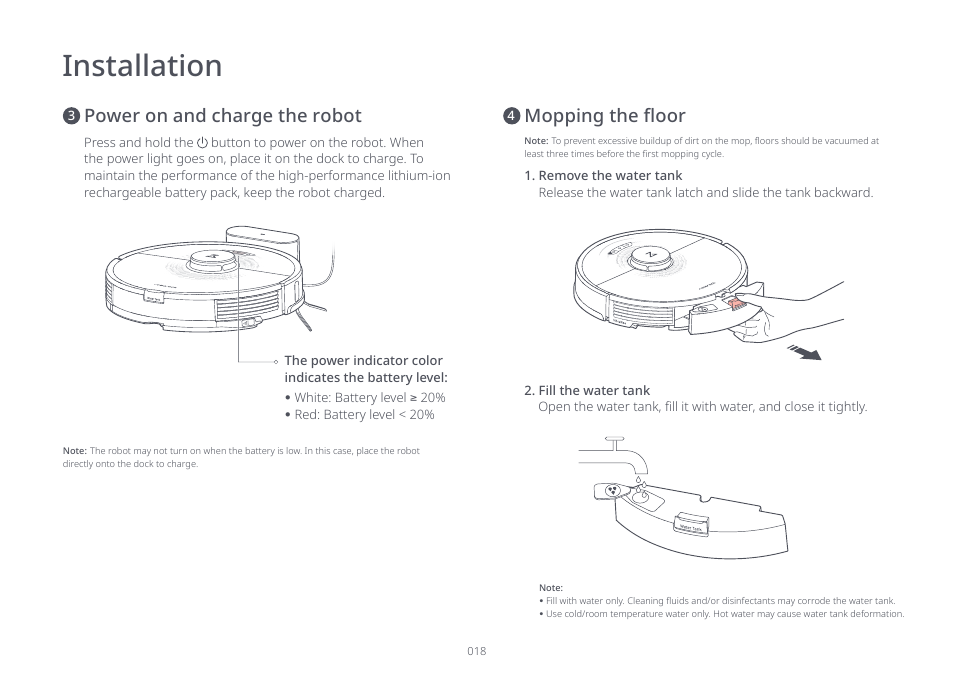 Installation, Power on and charge the robot | Roborock S7 CE User Manual | Page 18 / 372