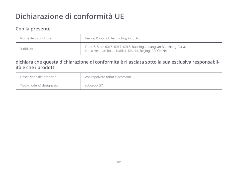 Dichiarazione di conformità ue | Roborock S7 CE User Manual | Page 180 / 372