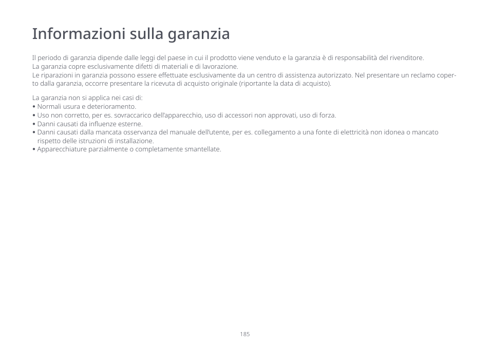 Informazioni sulla garanzia | Roborock S7 CE User Manual | Page 185 / 372