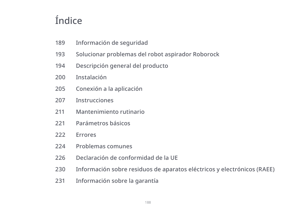 Índice | Roborock S7 CE User Manual | Page 188 / 372
