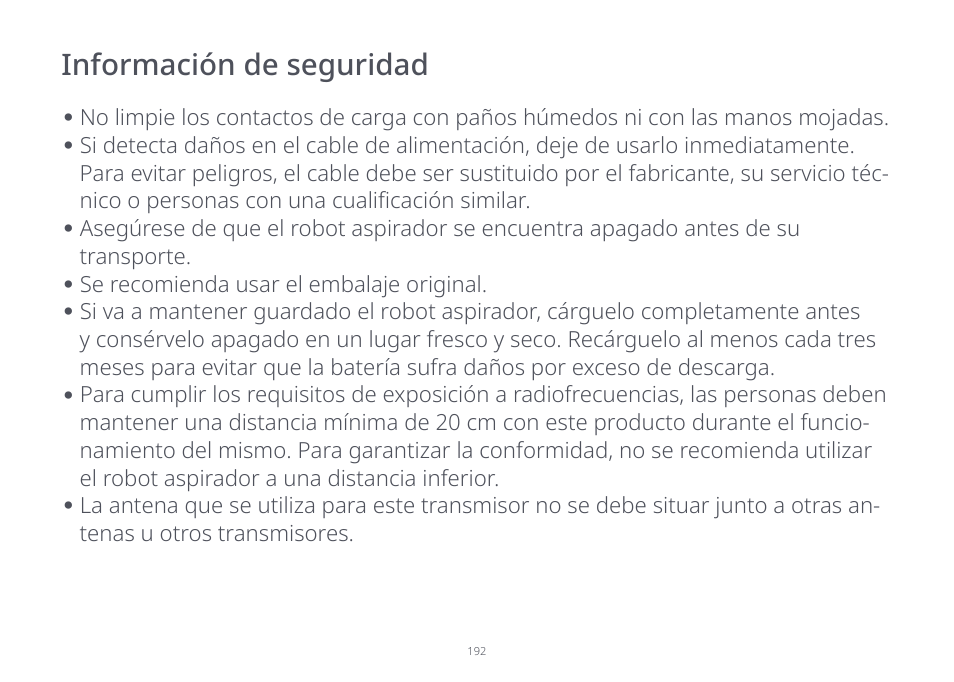Información de seguridad | Roborock S7 CE User Manual | Page 192 / 372