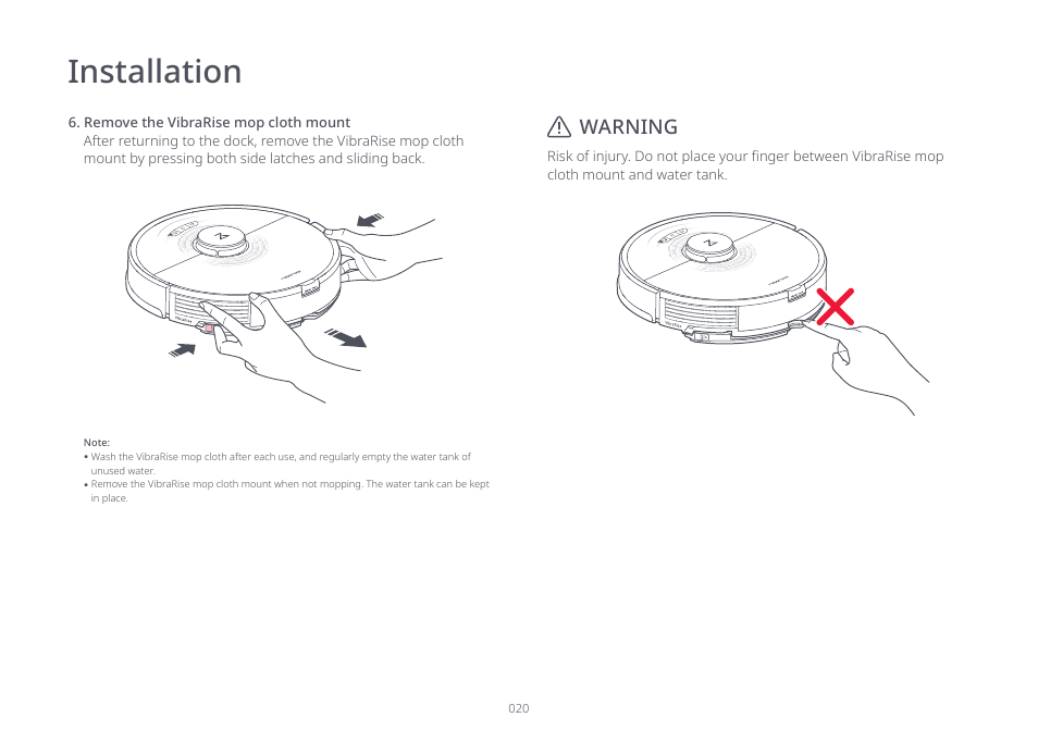 Installation, Warning | Roborock S7 CE User Manual | Page 20 / 372