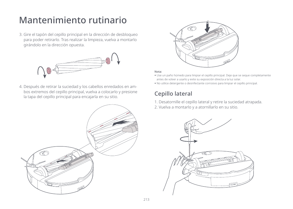 Mantenimiento rutinario, Cepillo lateral | Roborock S7 CE User Manual | Page 213 / 372