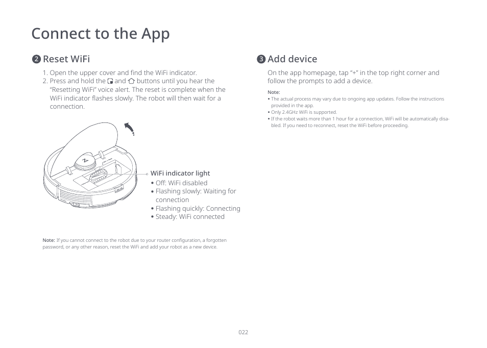 Connect to the app, Reset wifi add device | Roborock S7 CE User Manual | Page 22 / 372