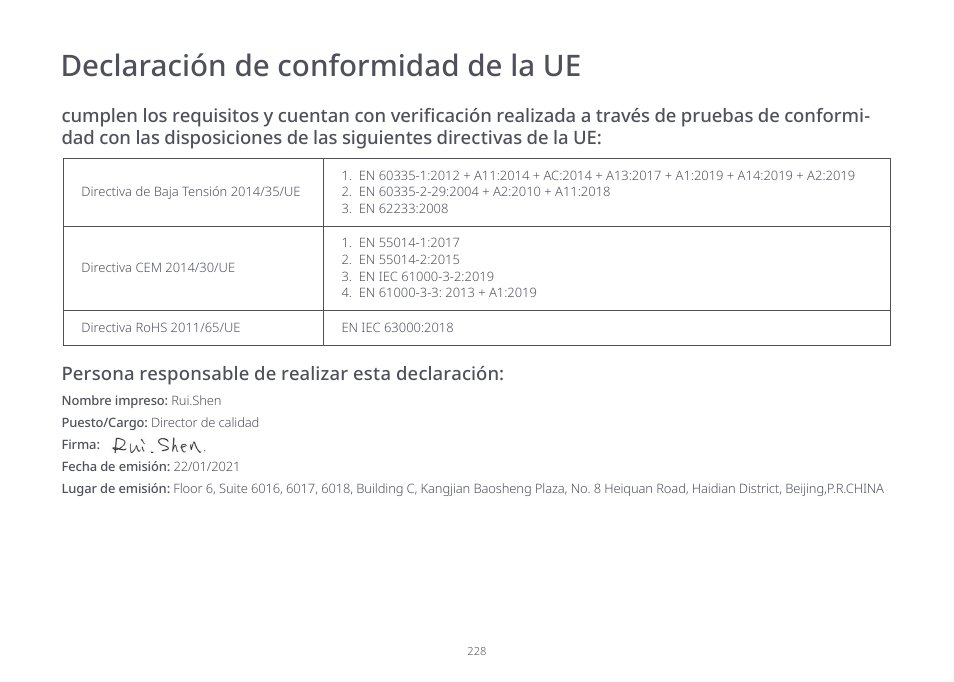 Declaración de conformidad de la ue | Roborock S7 CE User Manual | Page 228 / 372