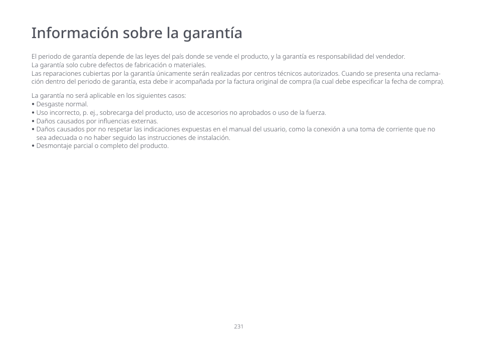 Información sobre la garantía | Roborock S7 CE User Manual | Page 231 / 372