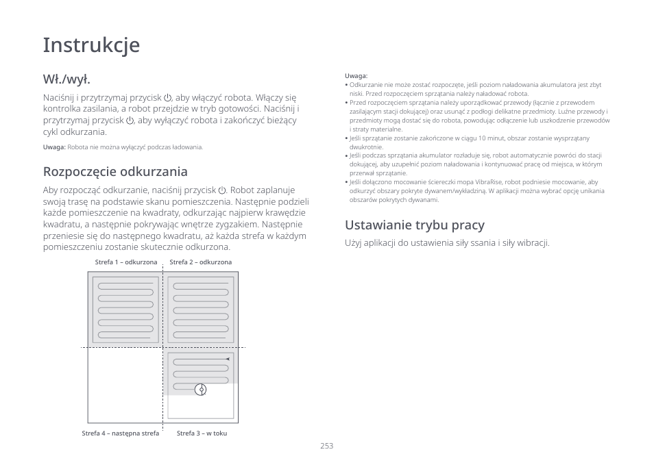 Instrukcje, Ustawianie trybu pracy | Roborock S7 CE User Manual | Page 253 / 372