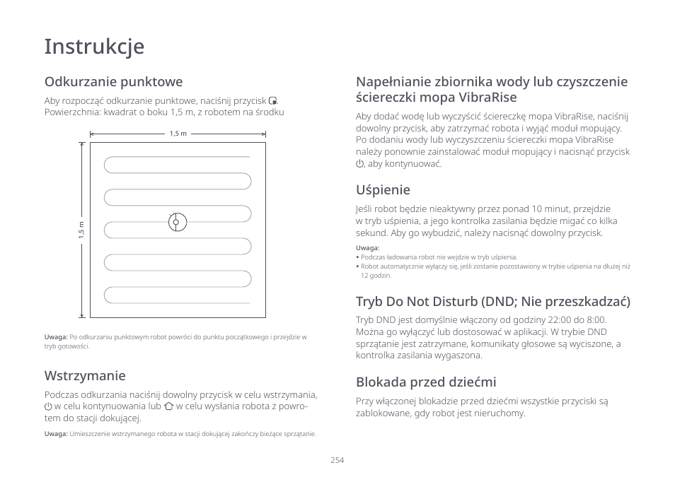 Instrukcje, Odkurzanie punktowe, Wstrzymanie | Roborock S7 CE User Manual | Page 254 / 372