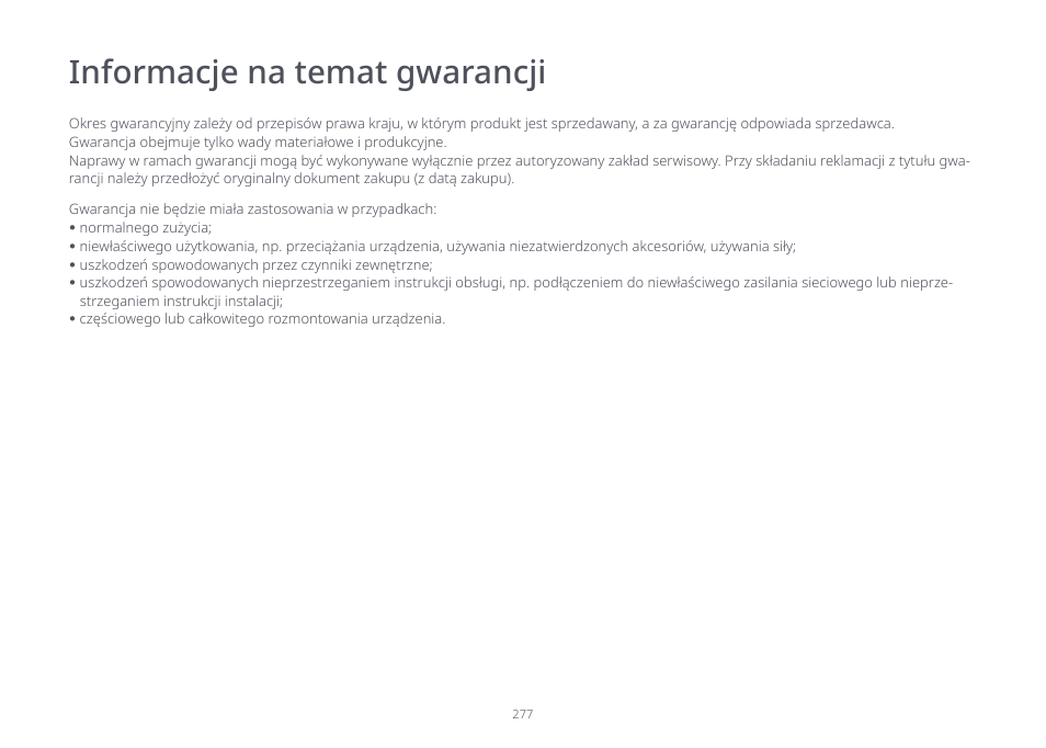 Informacje na temat gwarancji | Roborock S7 CE User Manual | Page 277 / 372