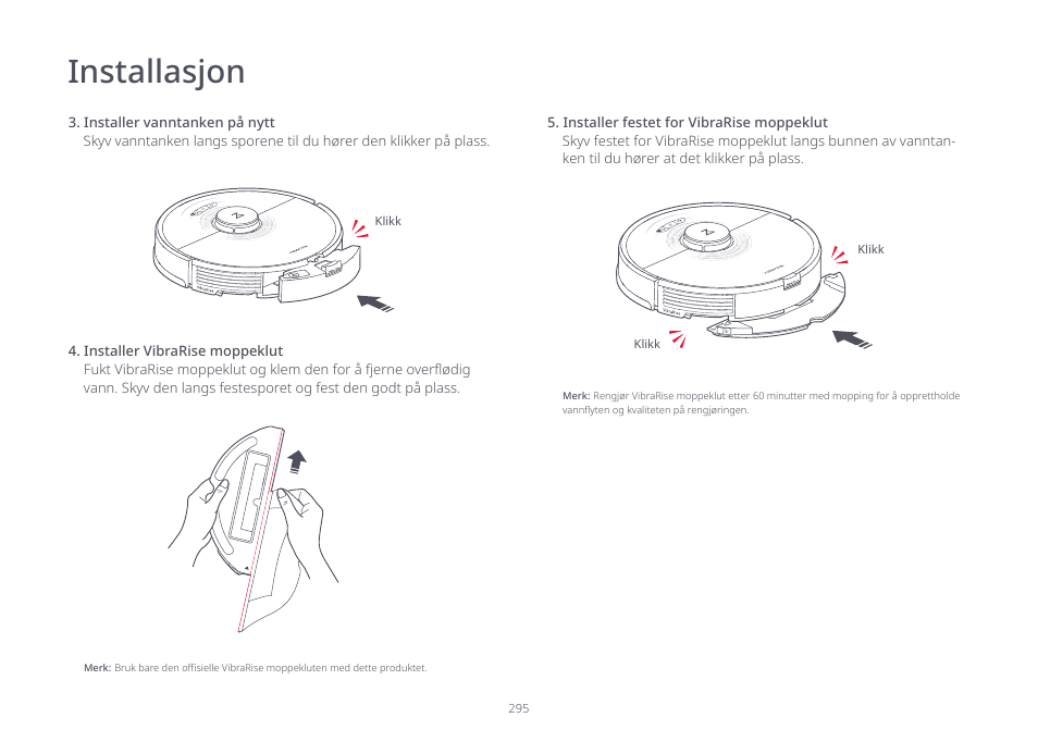 Installasjon | Roborock S7 CE User Manual | Page 295 / 372
