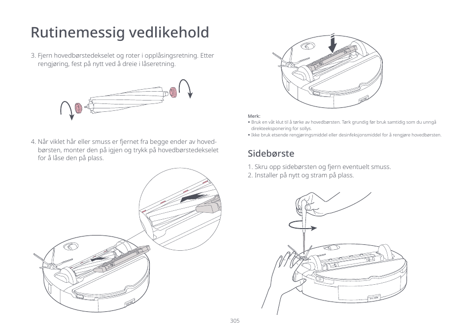 Rutinemessig vedlikehold, Sidebørste | Roborock S7 CE User Manual | Page 305 / 372
