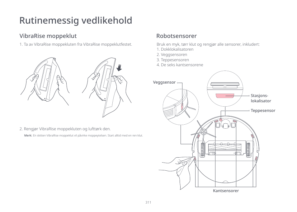 Rutinemessig vedlikehold | Roborock S7 CE User Manual | Page 311 / 372