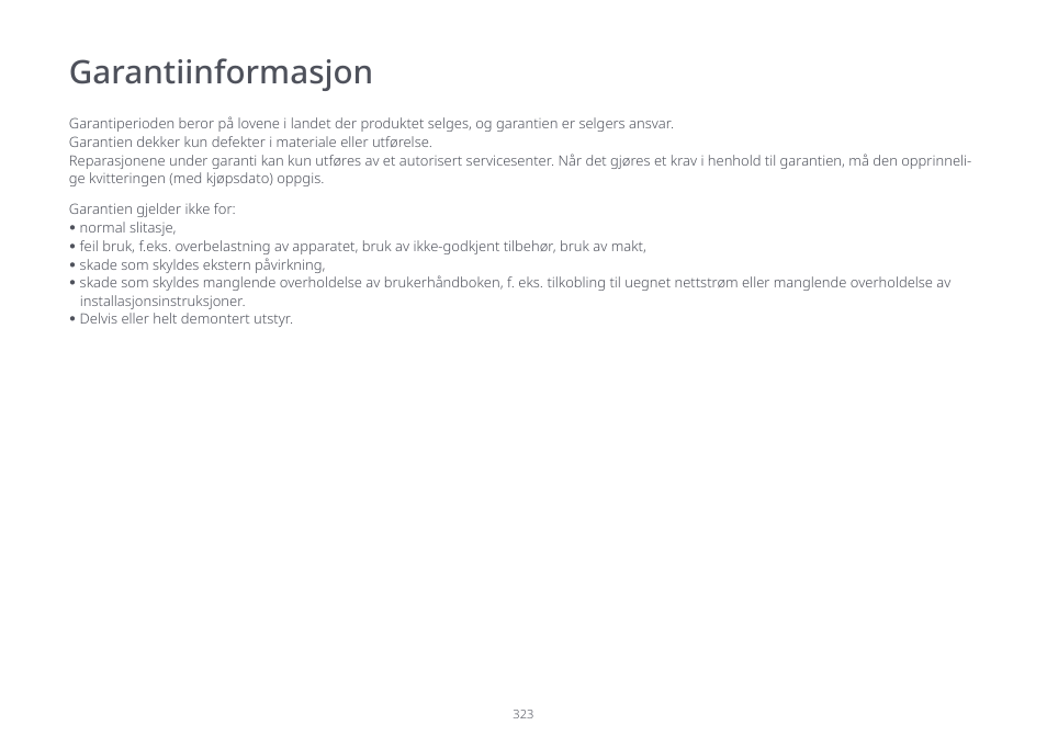 Garantiinformasjon | Roborock S7 CE User Manual | Page 323 / 372