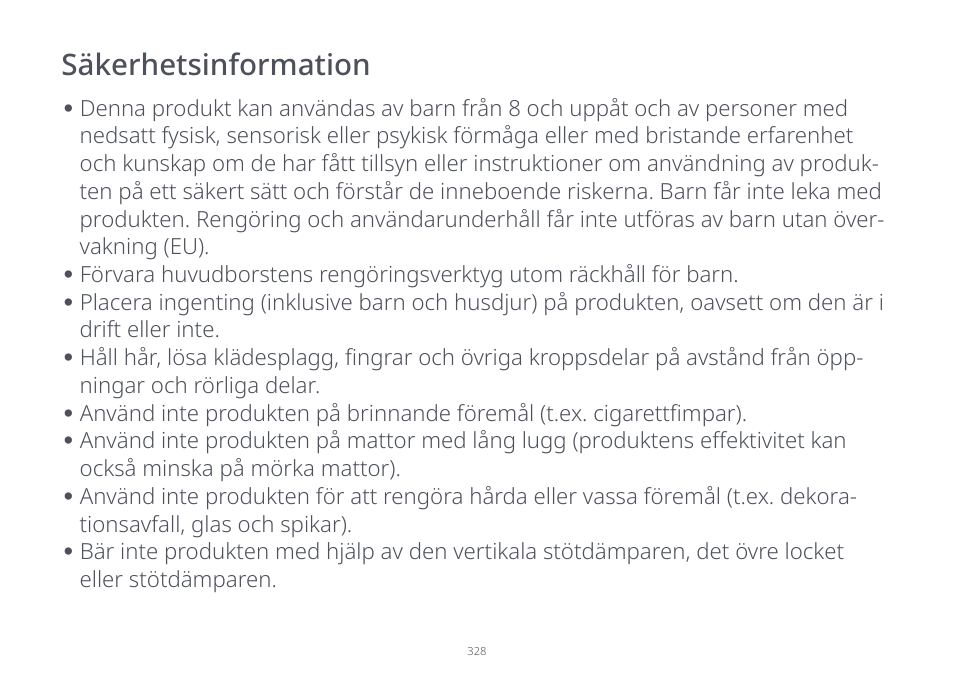 Säkerhetsinformation | Roborock S7 CE User Manual | Page 328 / 372