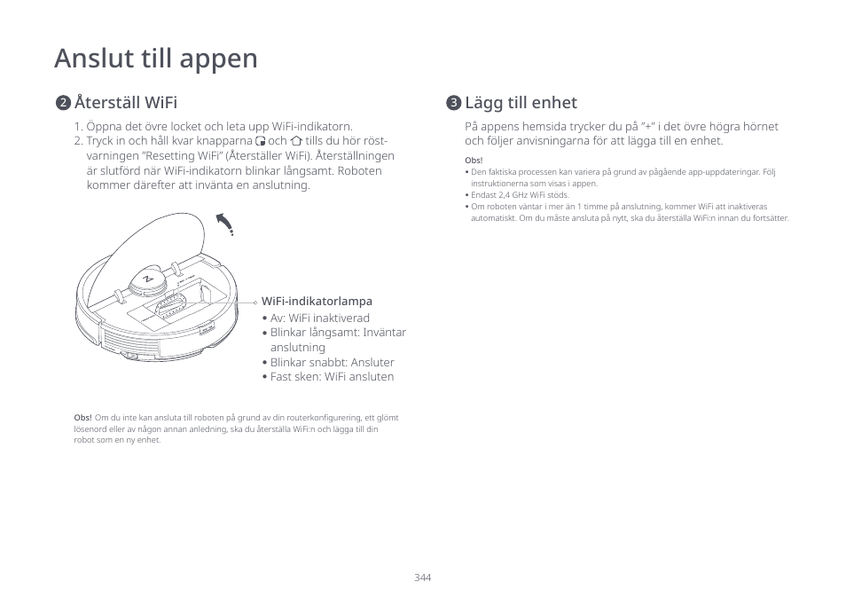 Anslut till appen, Återställ wifi lägg till enhet | Roborock S7 CE User Manual | Page 344 / 372