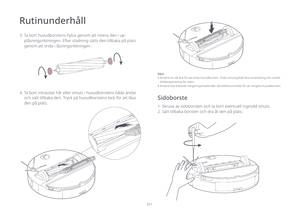 Rutinunderhåll, Sidoborste | Roborock S7 CE User Manual | Page 351 / 372
